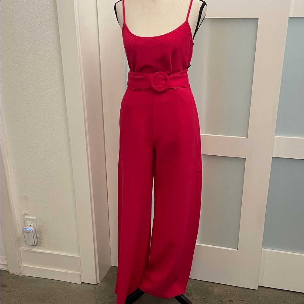 Black Halo Vibrant Pink Belted Wide-Leg Jumpsuit